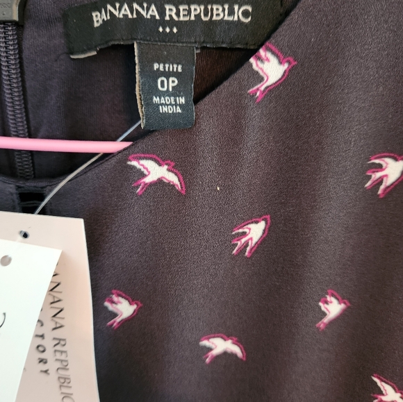 NWT Banana Republic Gray Dress with White and Pink Birds. Beautiful pattern. - Picture 3 of 5